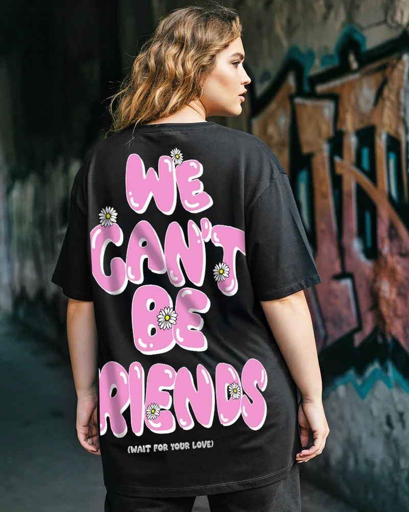 bewakoof Women's Black We Can't be Friends Typography Plus Size T-shirt